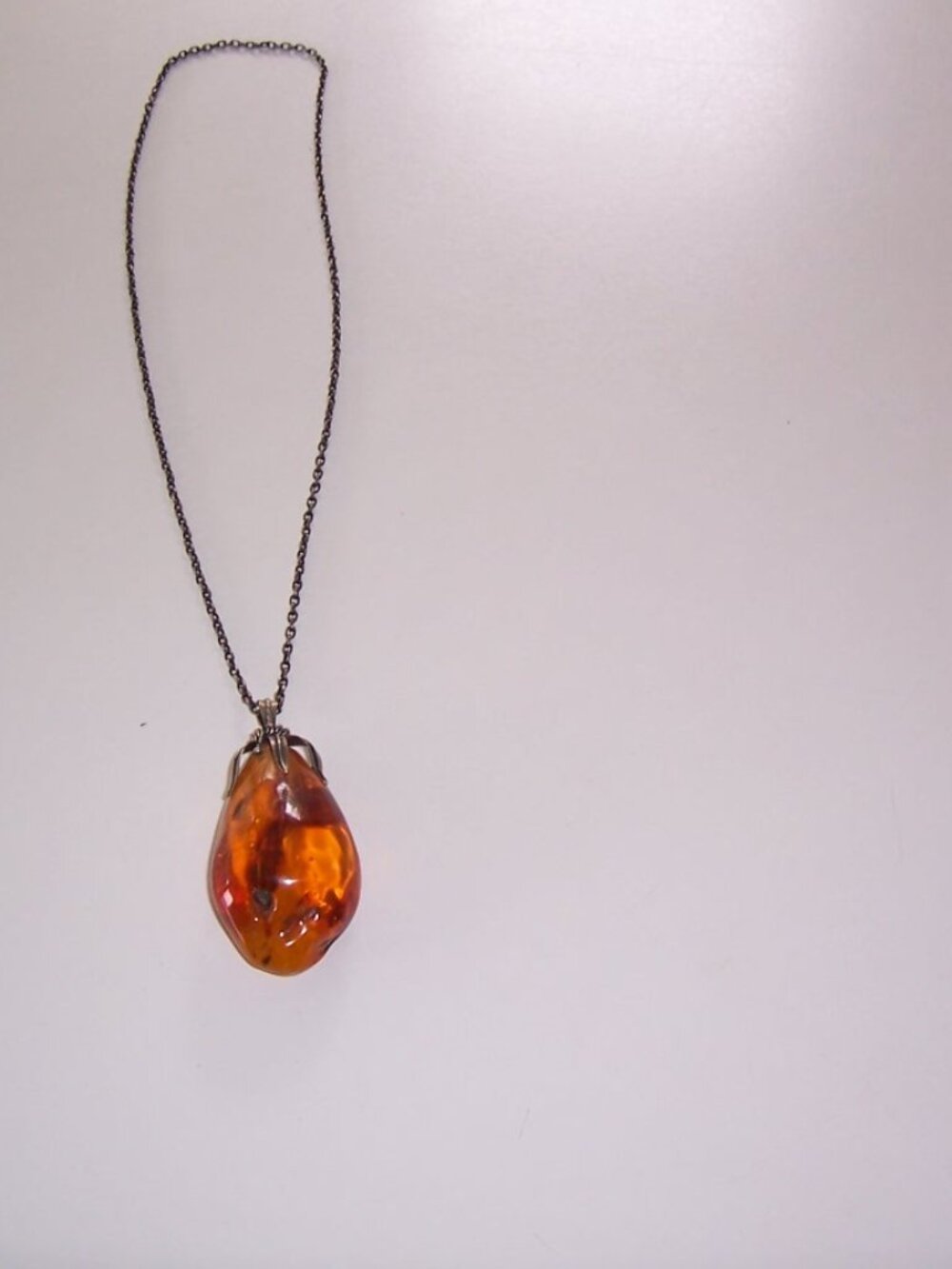 Vintage Baltic Amber Sterling Silver Nouveau Necklace pear Shaped No Clasper